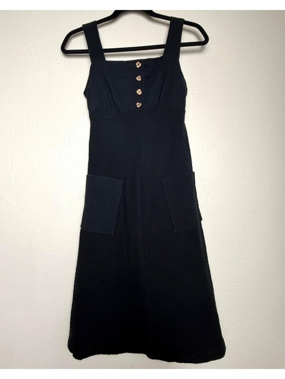 VTG 90's Byer California Black Midi Dress W Button Front Detail & Tie Back Sz M
